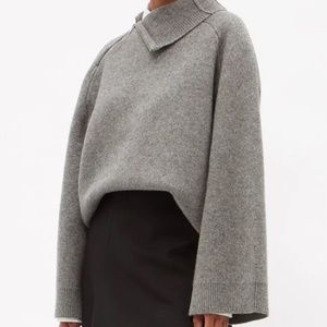 TOTÊME  Roll-Neck Zip-Shoulder Wool-Blend Sweater